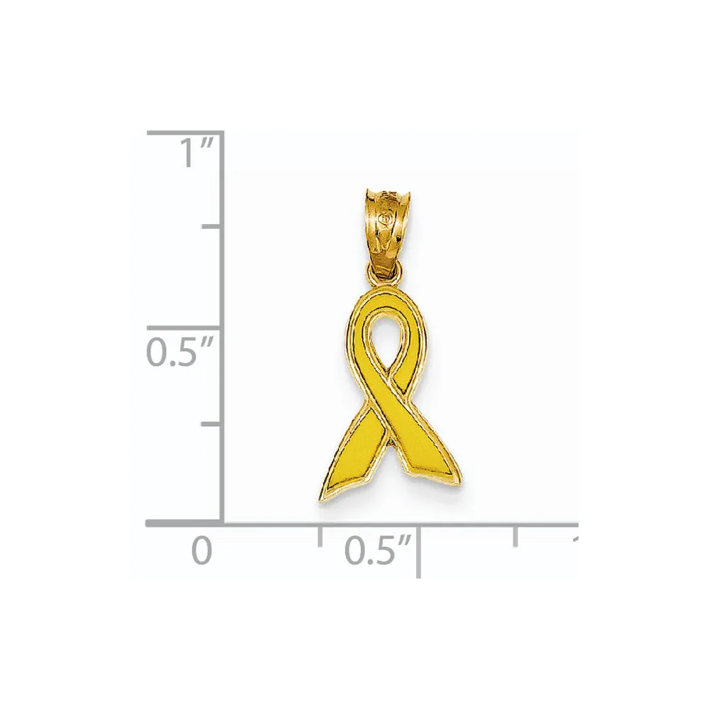 14k Yellow Gold & Yellow Enameled Awareness Ribbon Pendant, 10mm