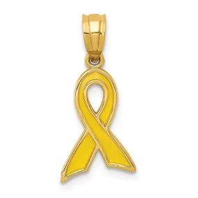 14k Yellow Gold & Yellow Enameled Awareness Ribbon Pendant, 10mm