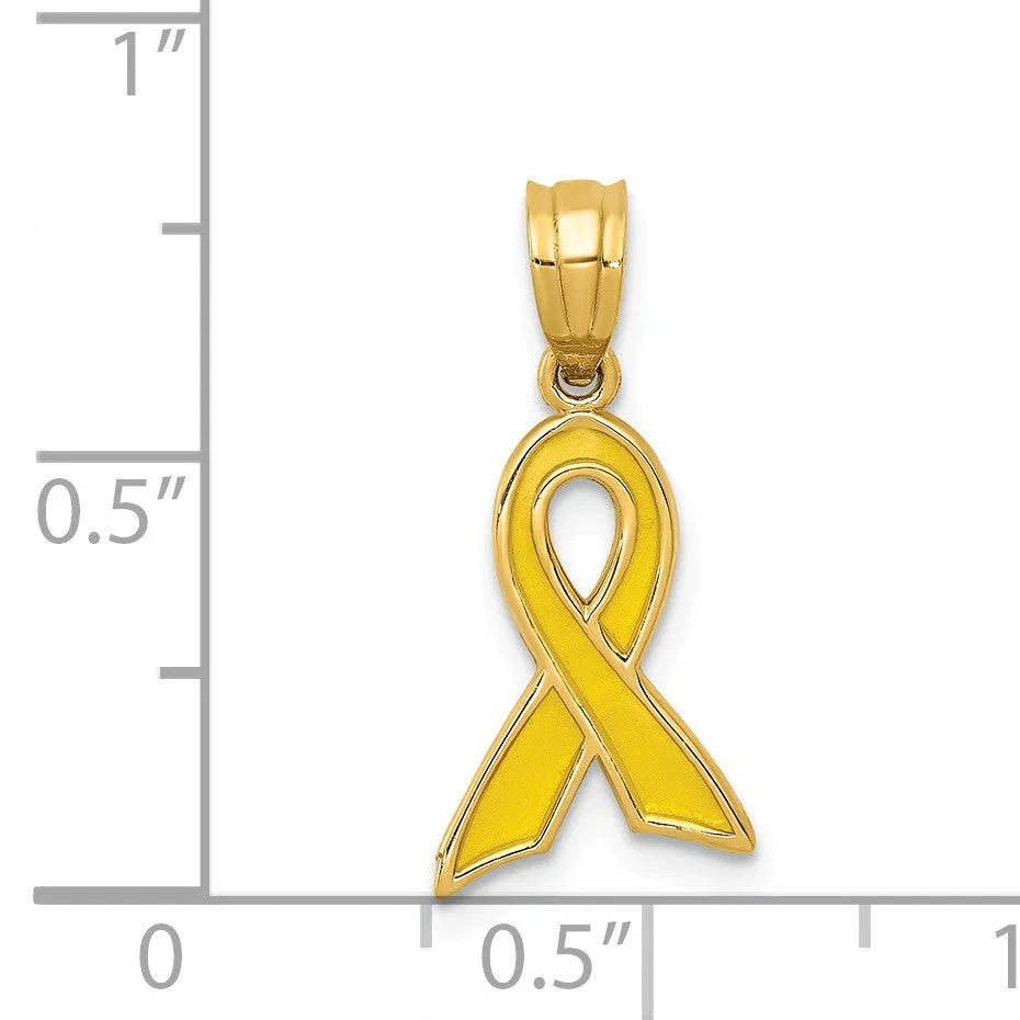 14k Yellow Gold & Yellow Enameled Awareness Ribbon Pendant, 10mm