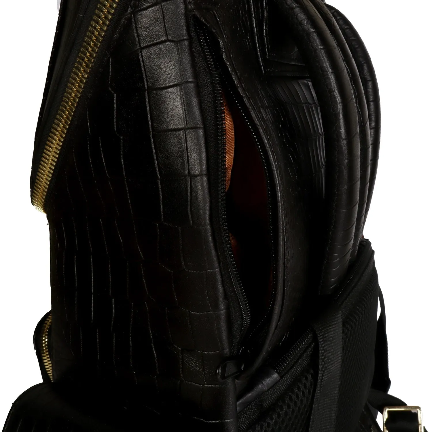 Bespoke S Hand-Painted Initial Embossed Lion Top Opening Black Croco Print Leather Backpack By Brune and Bareskin