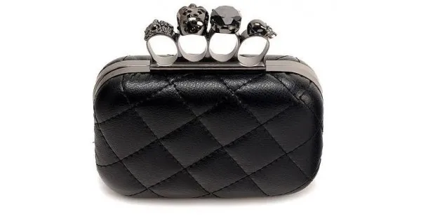 Black Quitled Diamante Gemstones Skulls Ring Evening Clutch Purse Jewelry Box