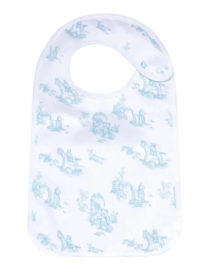 Blue Teddy Bear Toile Feeding Bib