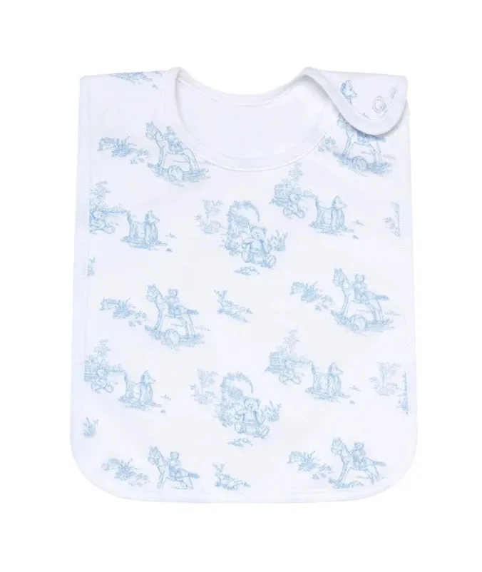 Blue Teddy Bear Toile Feeding Bib