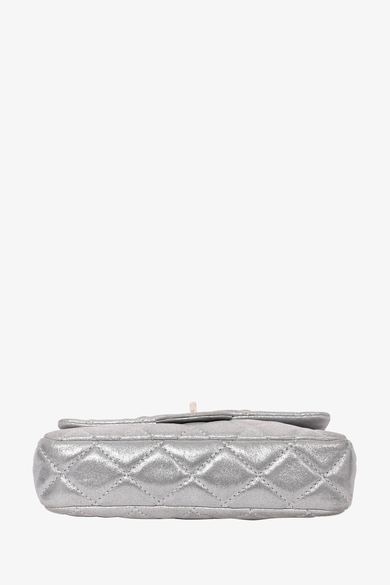 Chanel 2012 Silver Quilted Fabric Roll Reissue Clutch