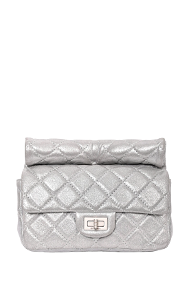 Chanel 2012 Silver Quilted Fabric Roll Reissue Clutch