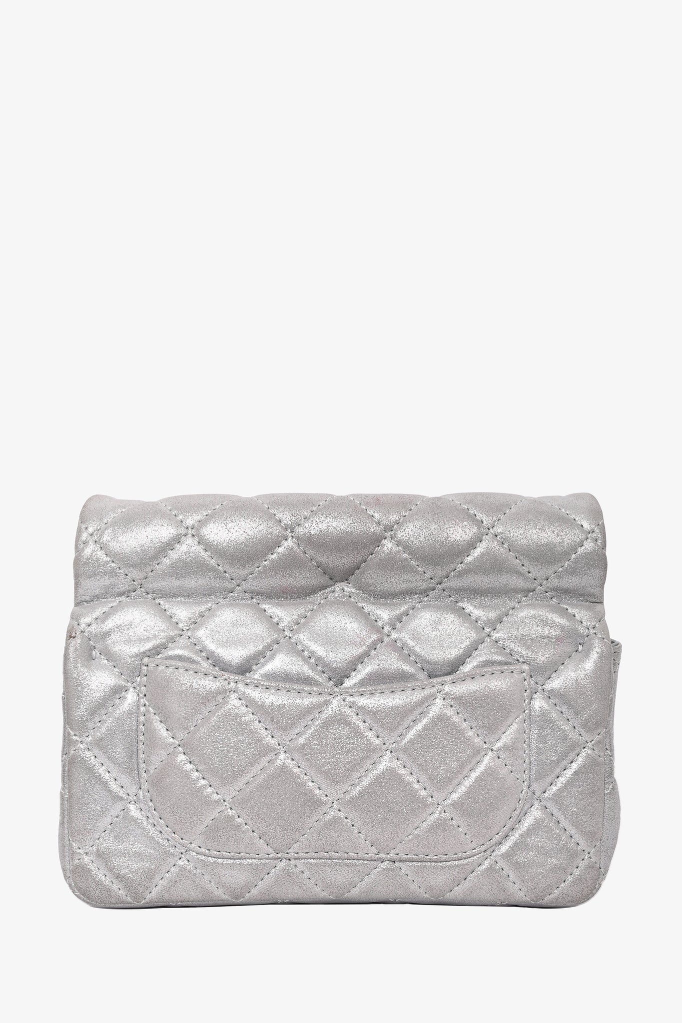 Chanel 2012 Silver Quilted Fabric Roll Reissue Clutch