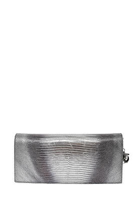 Christian Dior Metallic Grey Lizard Embossed Leather Clutch w/ Chain