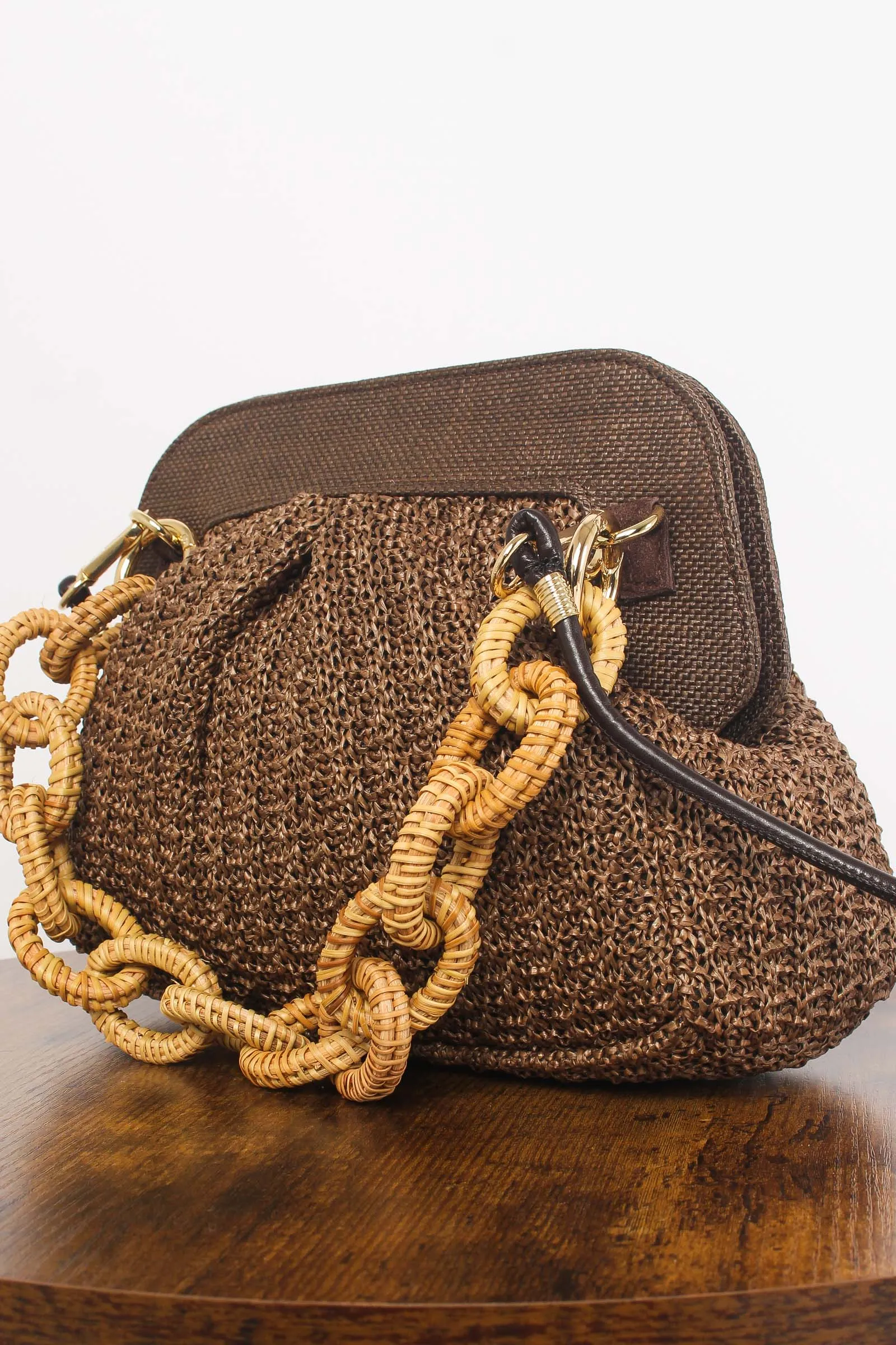 Clutch Piccola Crochet Catena Marrone