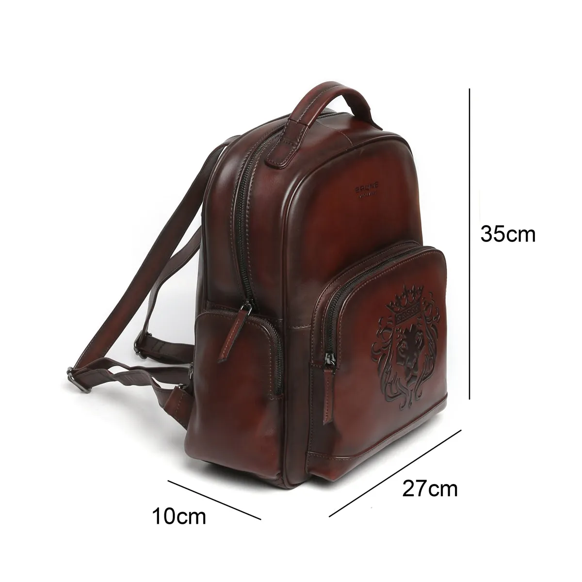 Dark Brown Leather Ladies Backpack Signature Lion By Brune & Bareskin