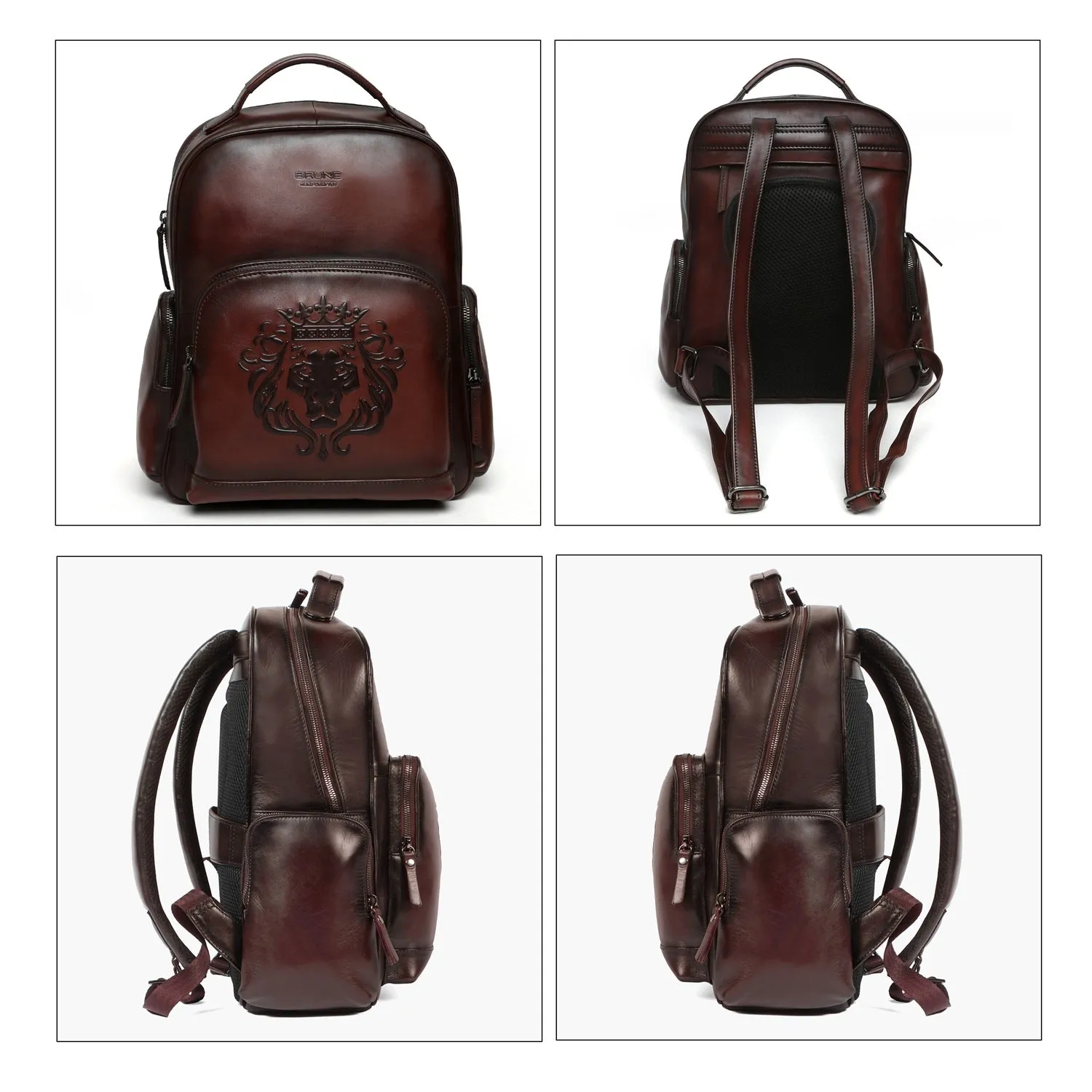 Dark Brown Leather Ladies Backpack Signature Lion By Brune & Bareskin