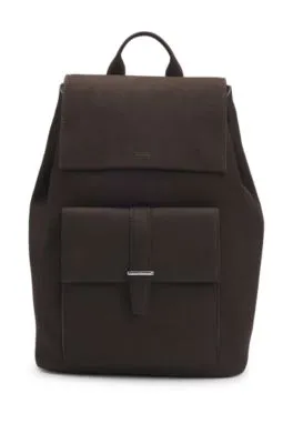 Drawstring backpack in nubuck with branded trims