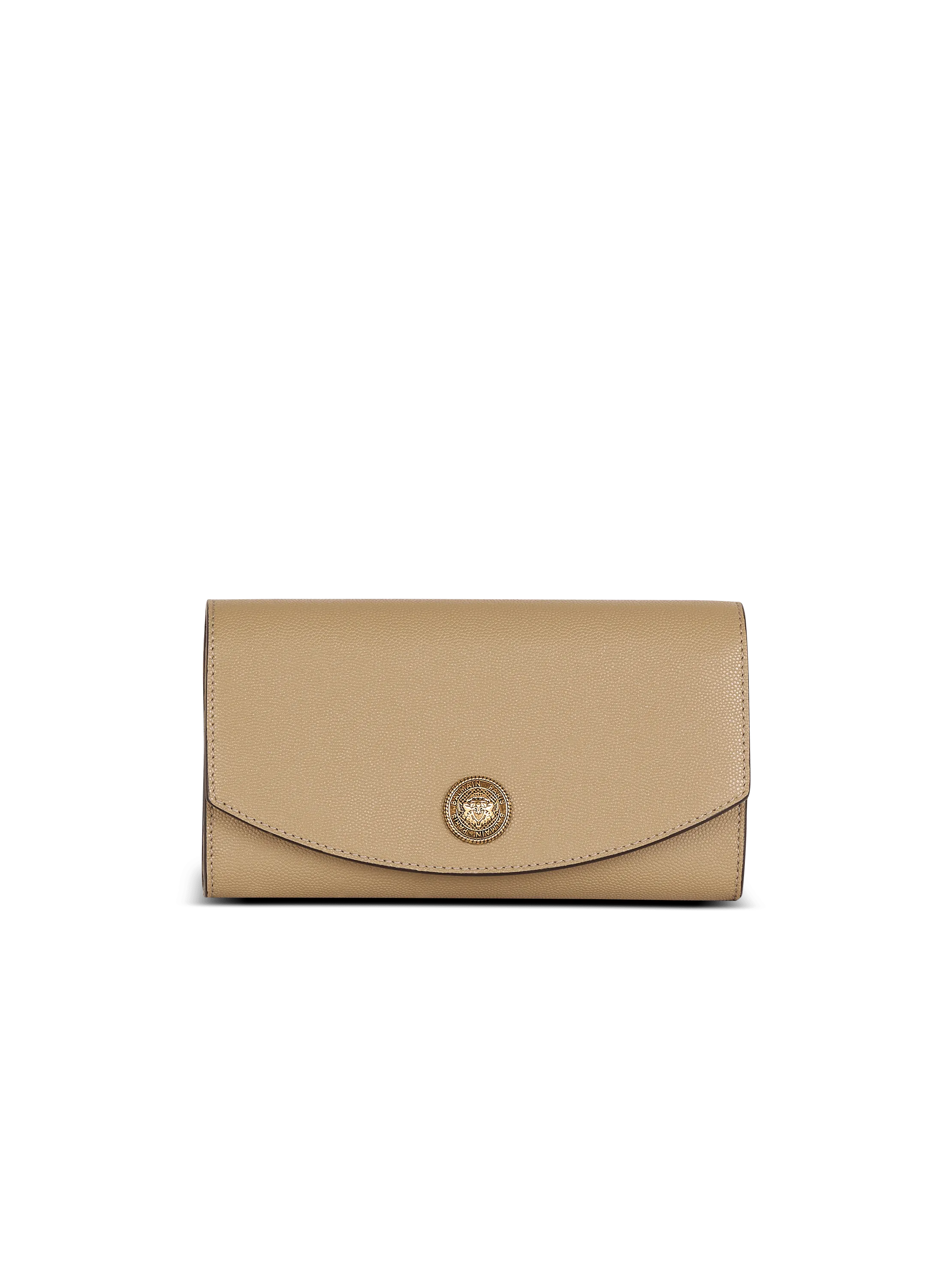 Emblème grained calfskin clutch