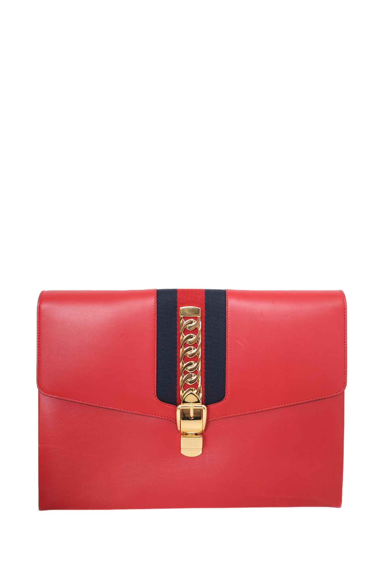 Gucci Red Leather Sylvie Clutch Gold-Hardware