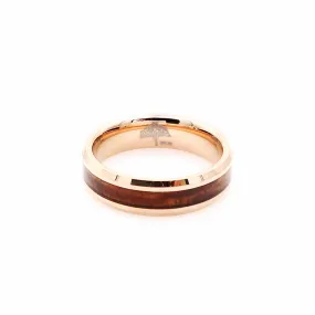 Koa Wood Rose Gold Tungsten Ring Beveled 6mm