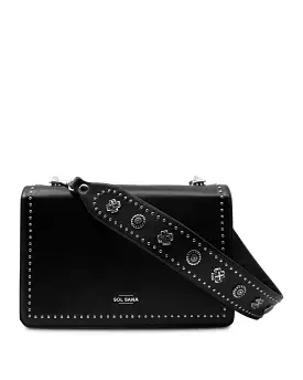 Leather Flap Bag Studded - Black / Silver