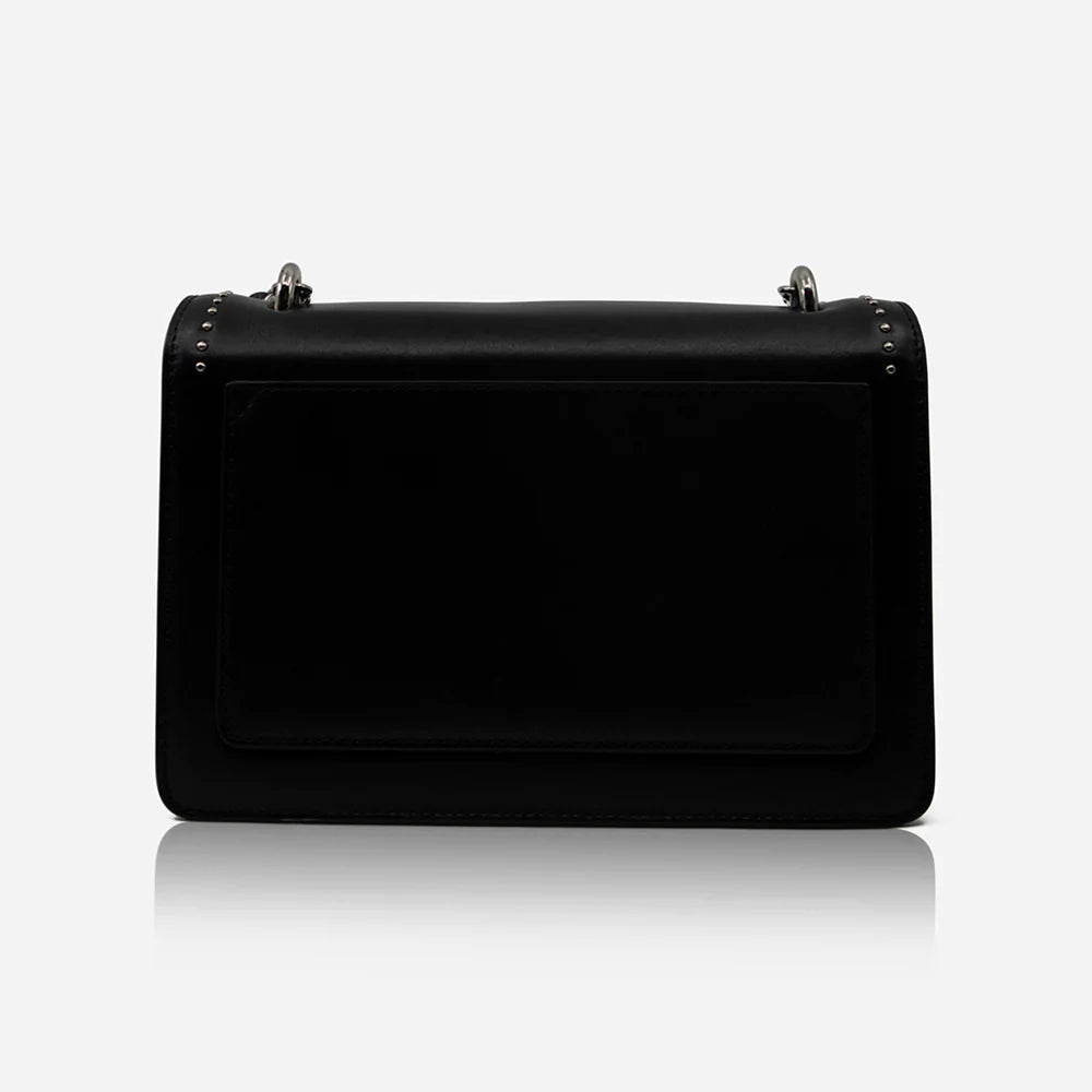 Leather Flap Bag Studded - Black / Silver