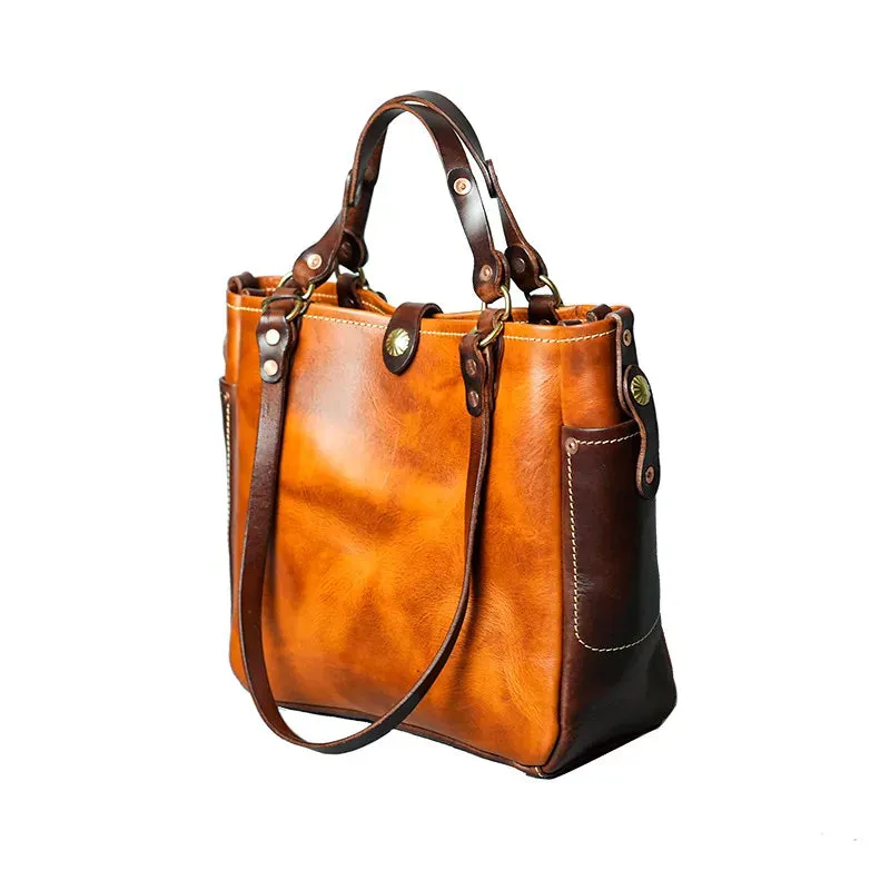 Men's Vintage Luxury Genuine Cowhide Leather Large Shoulder Handbag