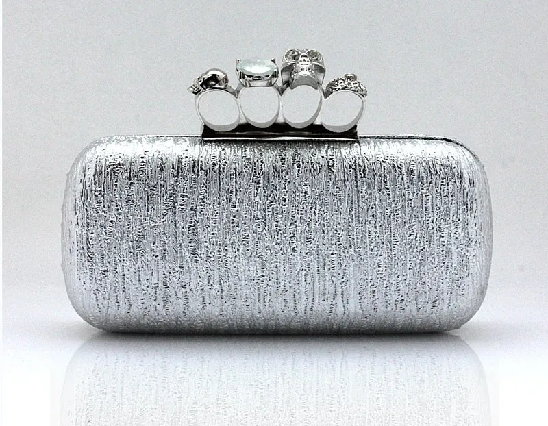 Metallic Diamante Gemstones Skulls Ring Punk Rock Gothic Evening Clutch Purse Jewelry Box