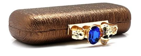 Metallic Diamante Gemstones Skulls Ring Punk Rock Gothic Evening Clutch Purse Jewelry Box