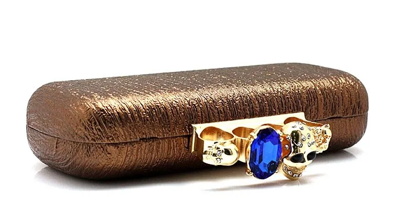 Metallic Diamante Gemstones Skulls Ring Punk Rock Gothic Evening Clutch Purse Jewelry Box