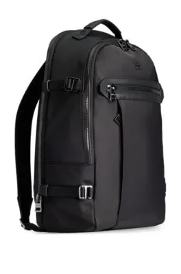 Multi-pocket backpack with stacked logo