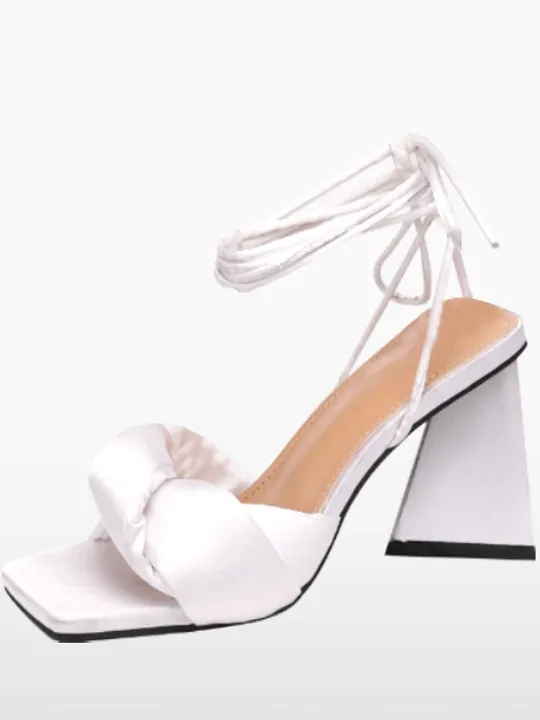 Open Square Toe Sandals Ankle Heel