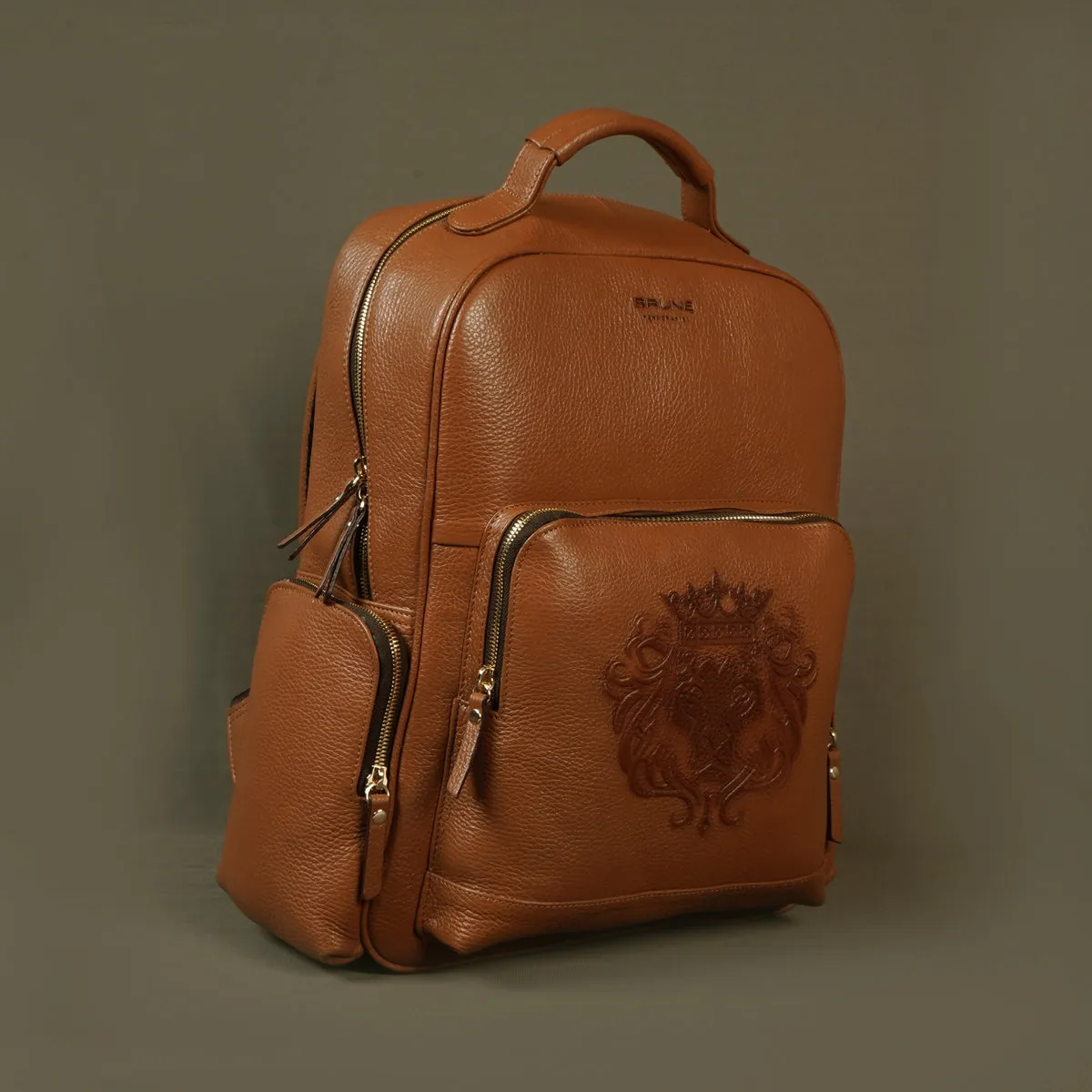 Perfect Handmade Large Tan Backpack Textured Leather Signature Lion by Brune & Bareskin