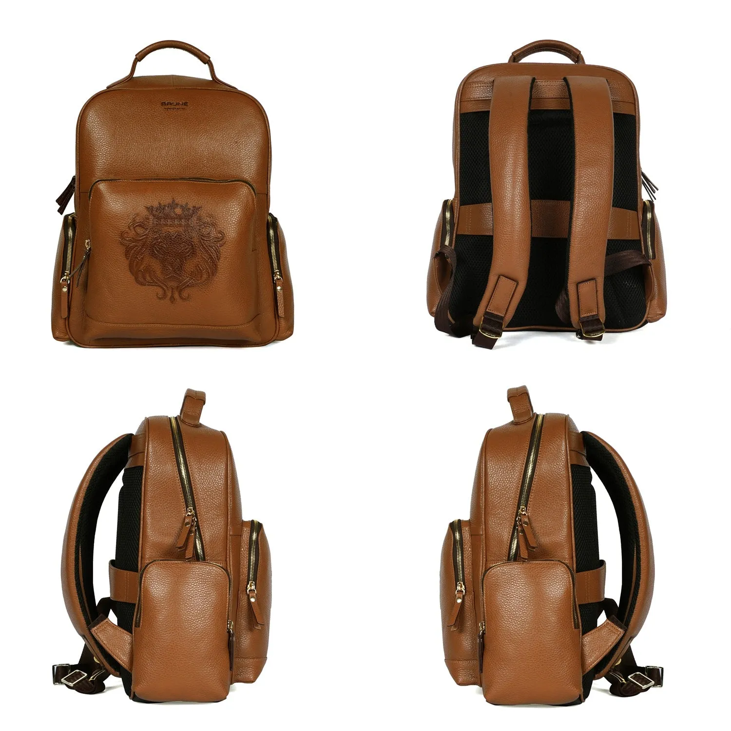 Perfect Handmade Large Tan Backpack Textured Leather Signature Lion by Brune & Bareskin