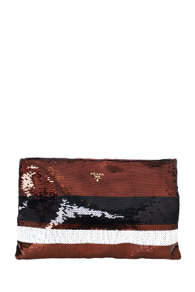 Prada Brown/White Sequin Large Zip Clutch