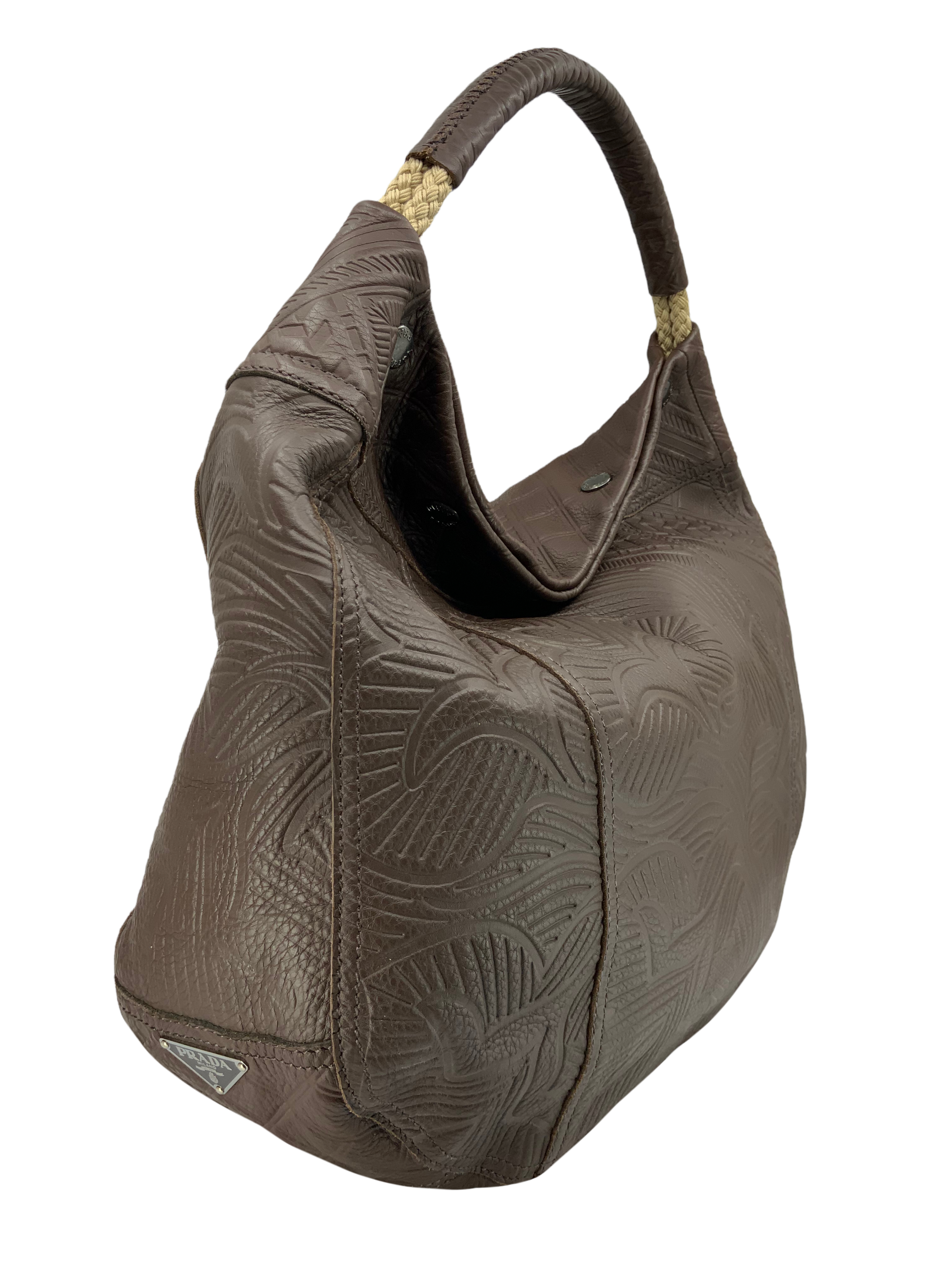 Prada Embossed Leather Large Hobo Bag