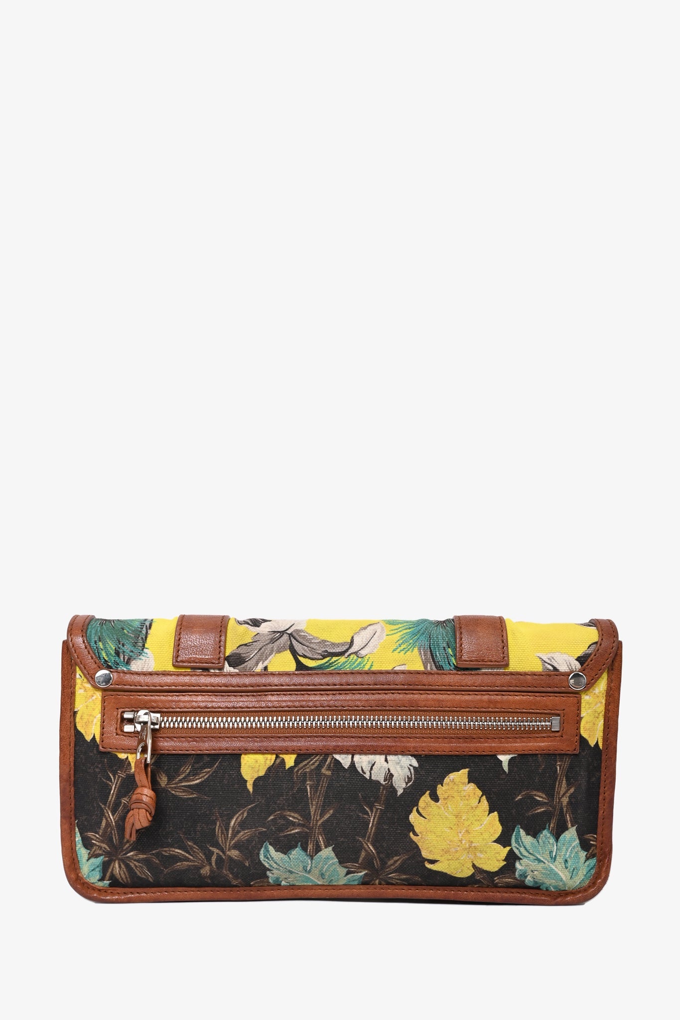 Proenza Schouler Brown/Yellow Tropical Printed Canvas PS1 Clutch with Brown Leather Trim