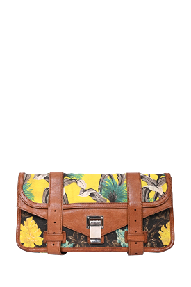 Proenza Schouler Brown/Yellow Tropical Printed Canvas PS1 Clutch with Brown Leather Trim