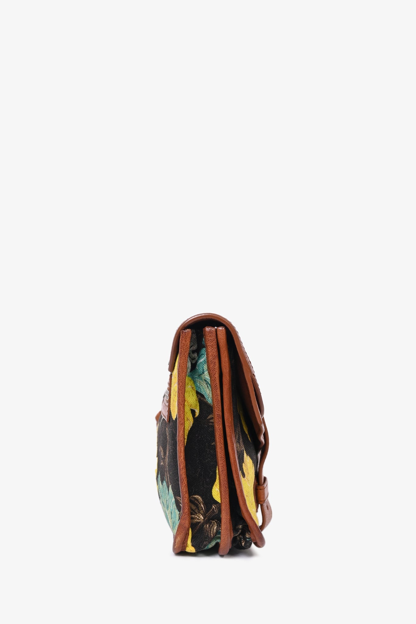 Proenza Schouler Brown/Yellow Tropical Printed Canvas PS1 Clutch with Brown Leather Trim