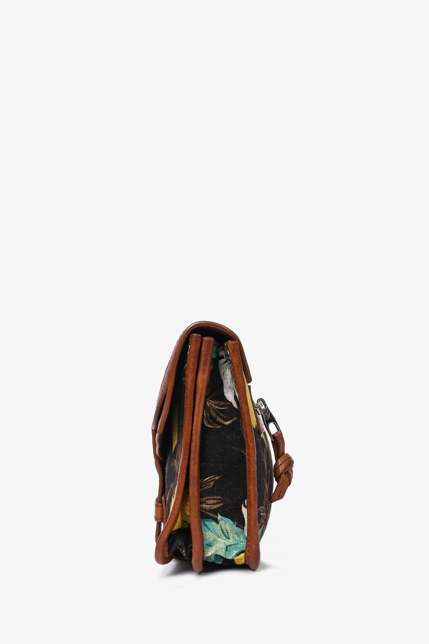 Proenza Schouler Brown/Yellow Tropical Printed Canvas PS1 Clutch with Brown Leather Trim