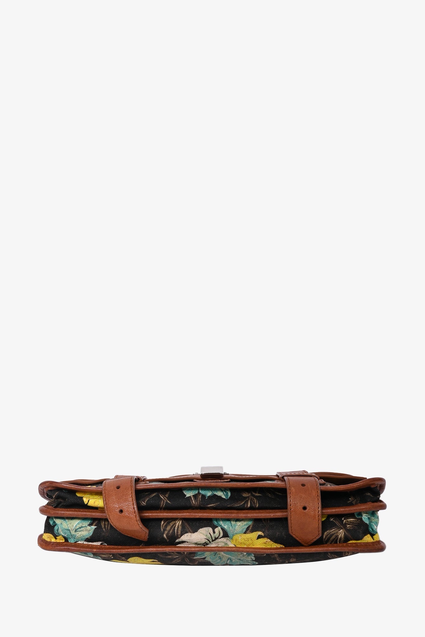 Proenza Schouler Brown/Yellow Tropical Printed Canvas PS1 Clutch with Brown Leather Trim