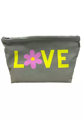 Quilted Koala - Olive Clutch Yellow Pink Daisy Love