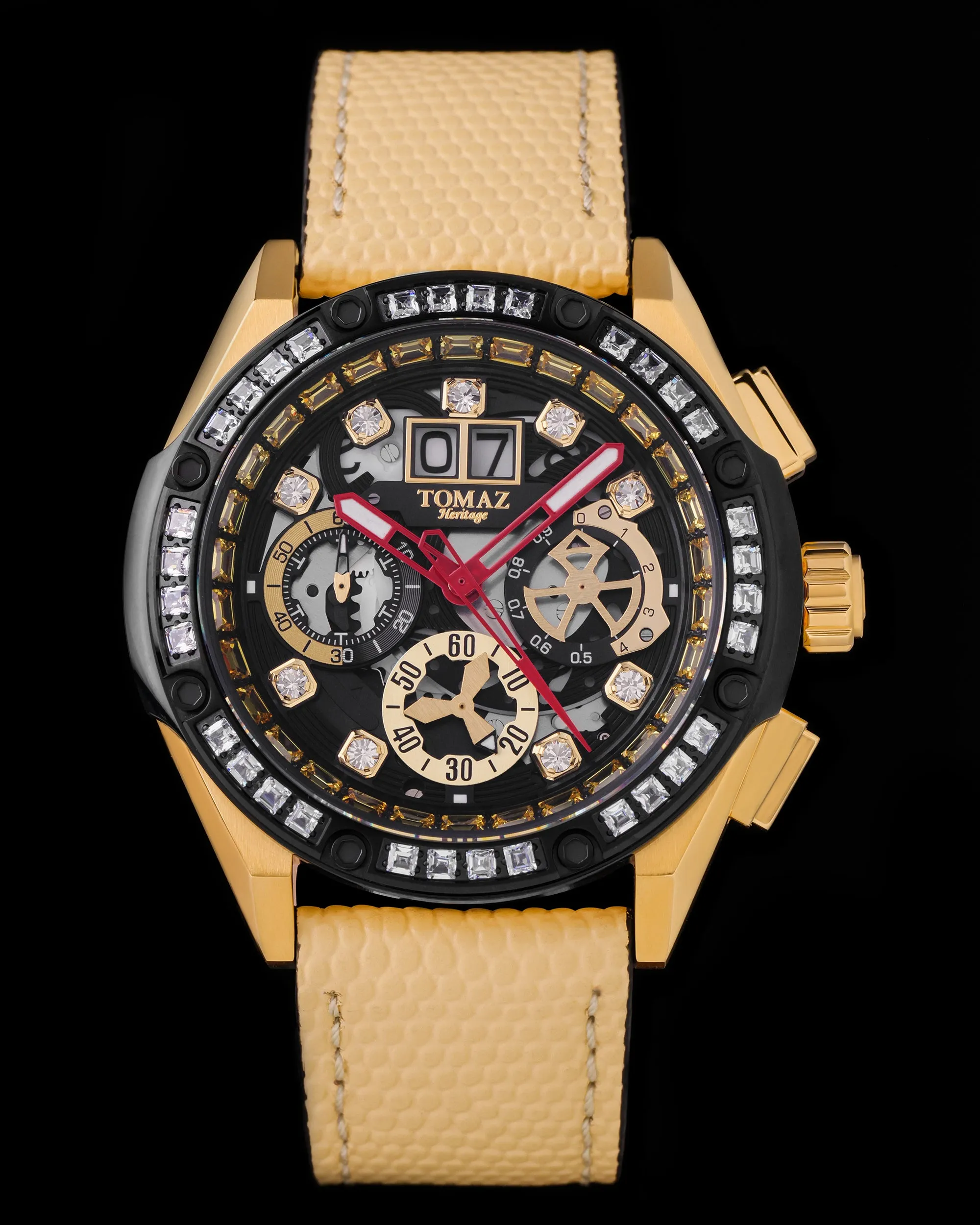 RAWR III TW024F-D6A (Gold/Black) with White Swarovski (Cream Leather Strap)