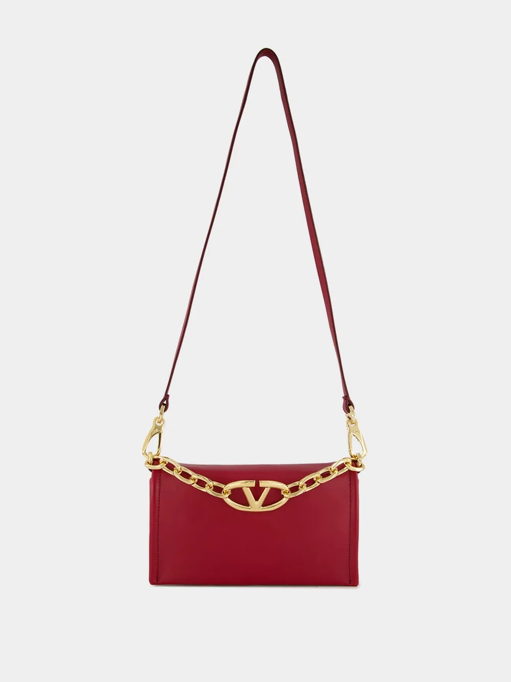 Red Nappa Leather Mini VLogo Chain Clutch