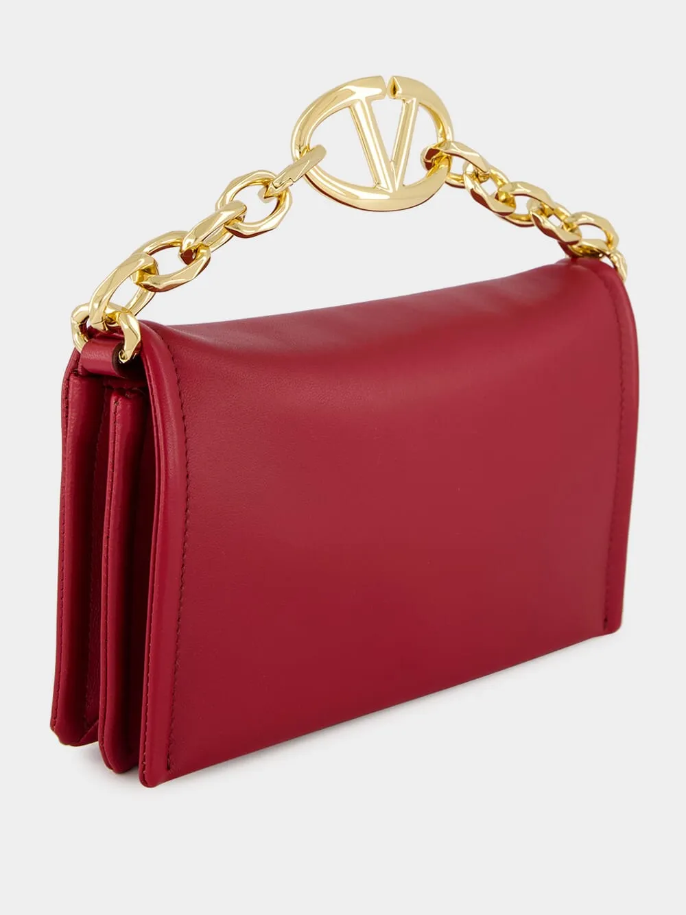 Red Nappa Leather Mini VLogo Chain Clutch