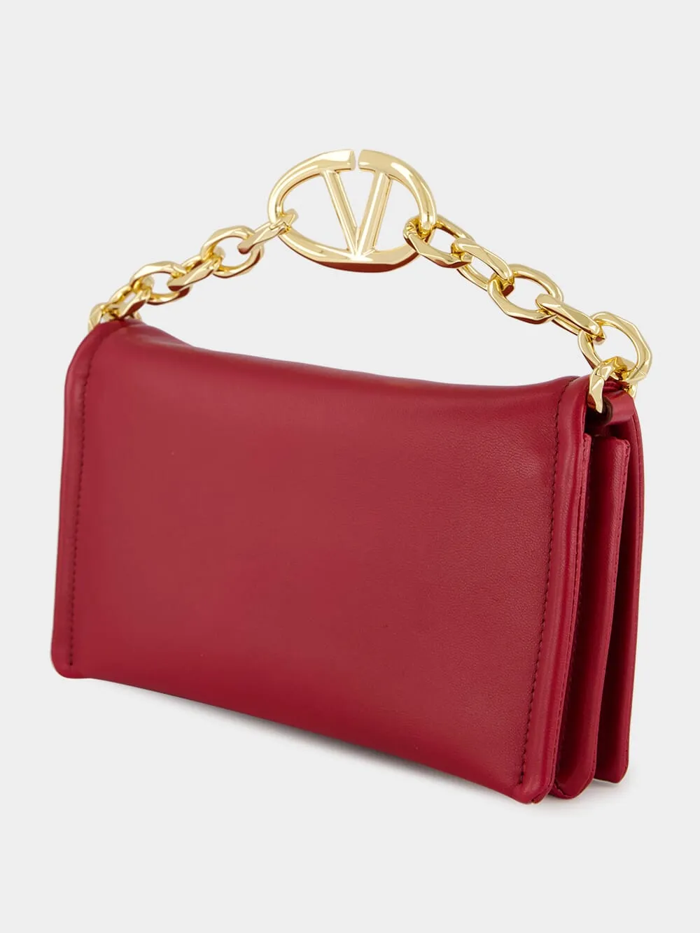 Red Nappa Leather Mini VLogo Chain Clutch