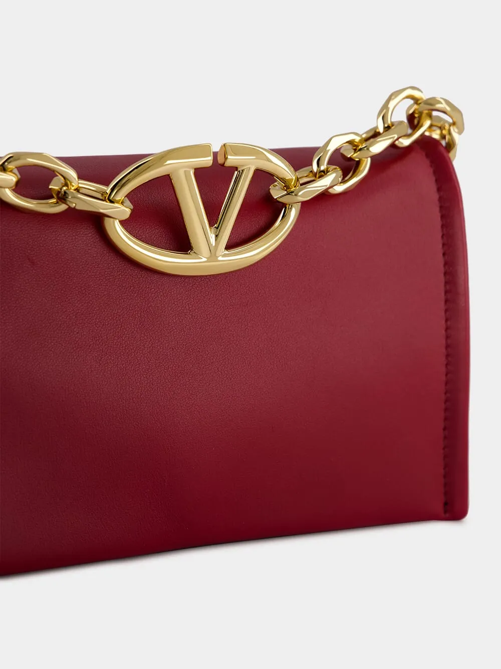 Red Nappa Leather Mini VLogo Chain Clutch