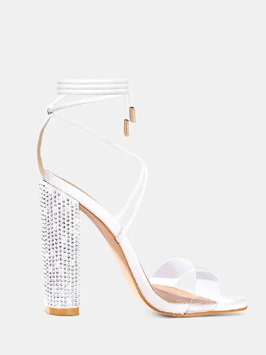 Rhinestone Ankle Strappy Clear Chunky High Heels Sandals