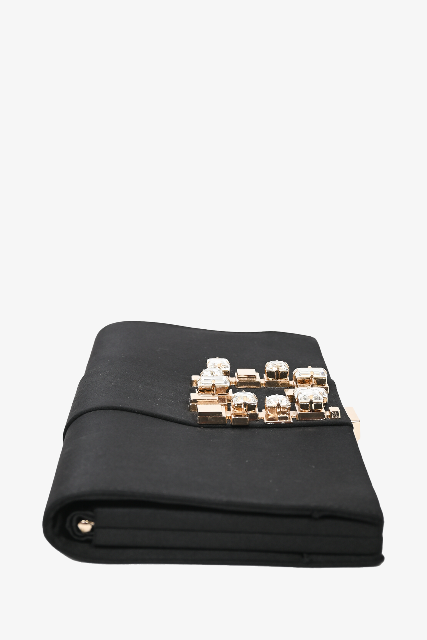 Roger Vivier Black Satin Crystal Clutch