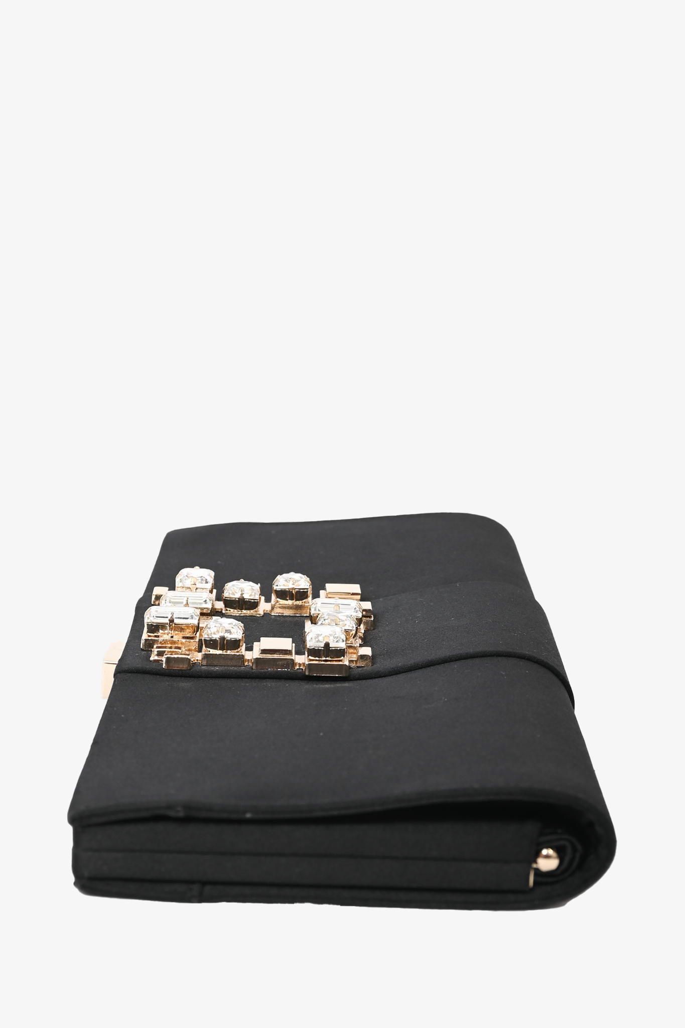 Roger Vivier Black Satin Crystal Clutch