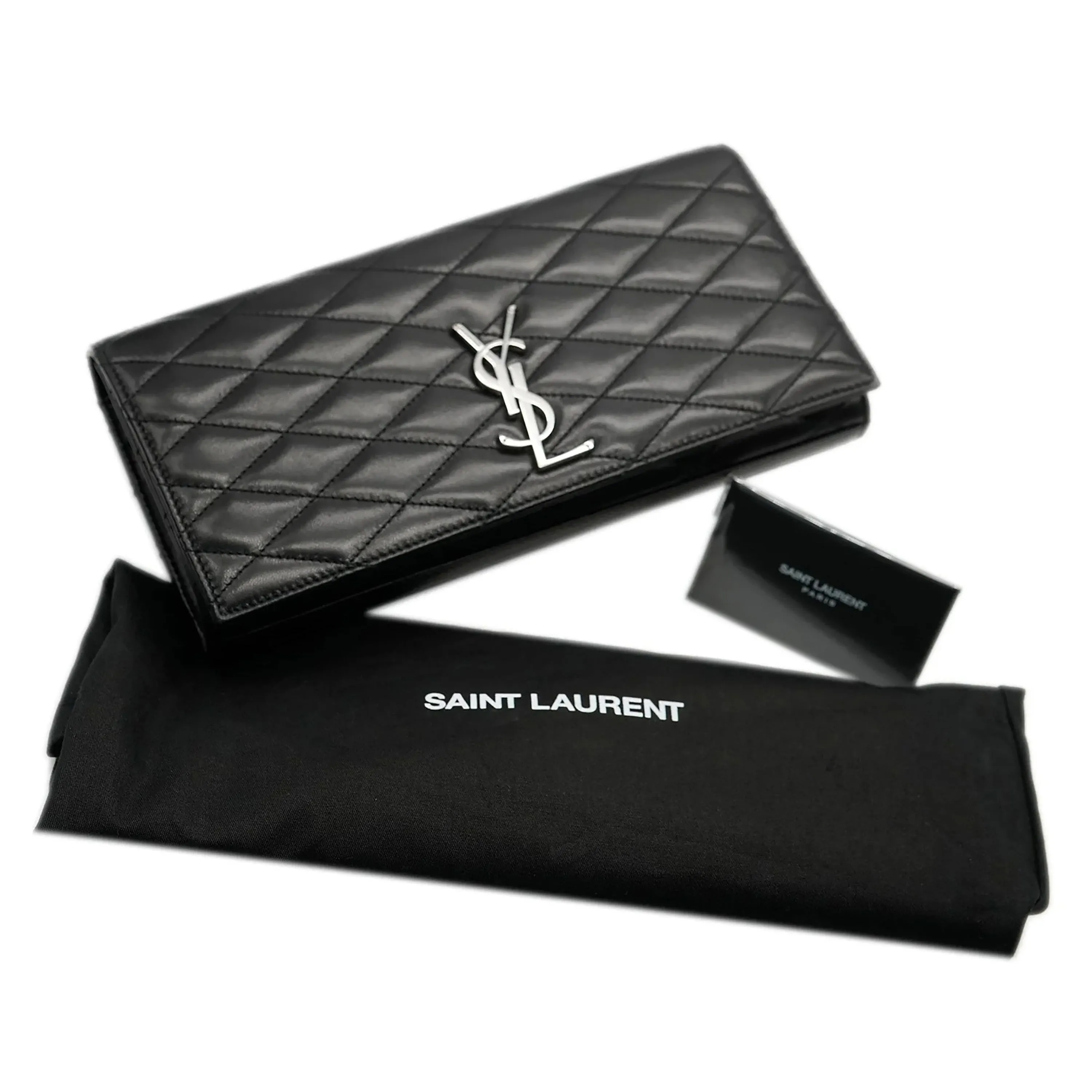 Saint Laurent Black Quilted Leather Monogram Kate Clutch