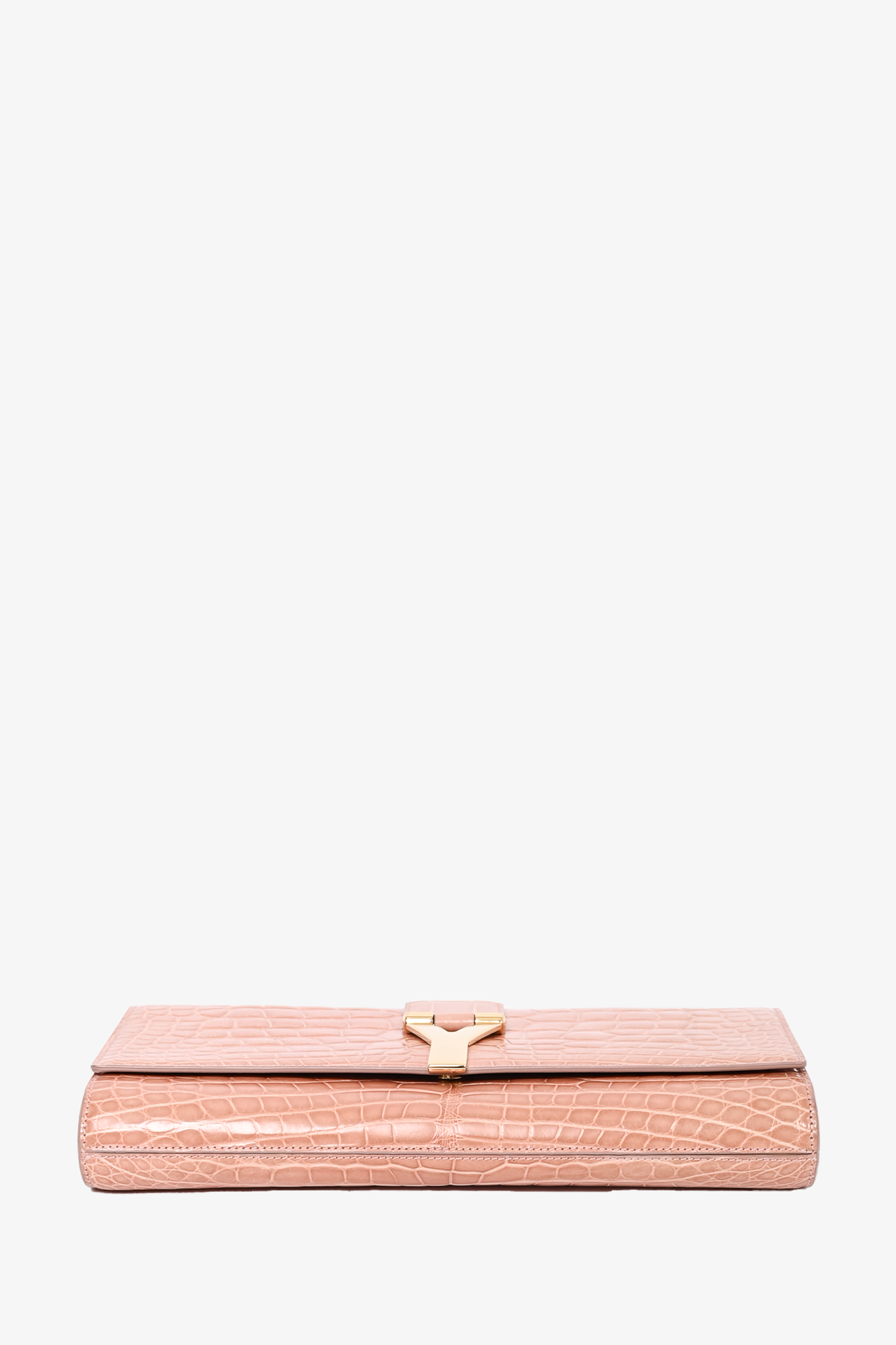 Saint Laurent Pink Croc Embossed 'Y' Clutch