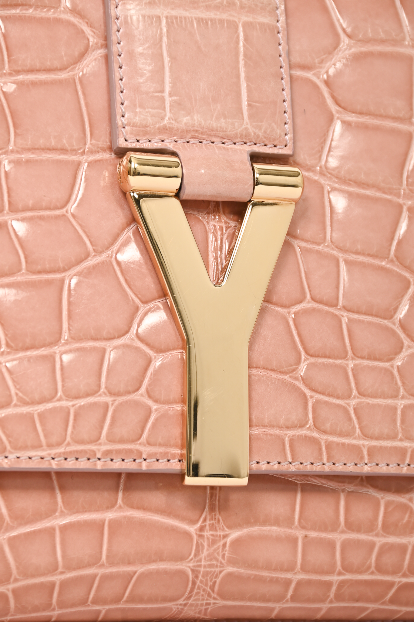 Saint Laurent Pink Croc Embossed 'Y' Clutch