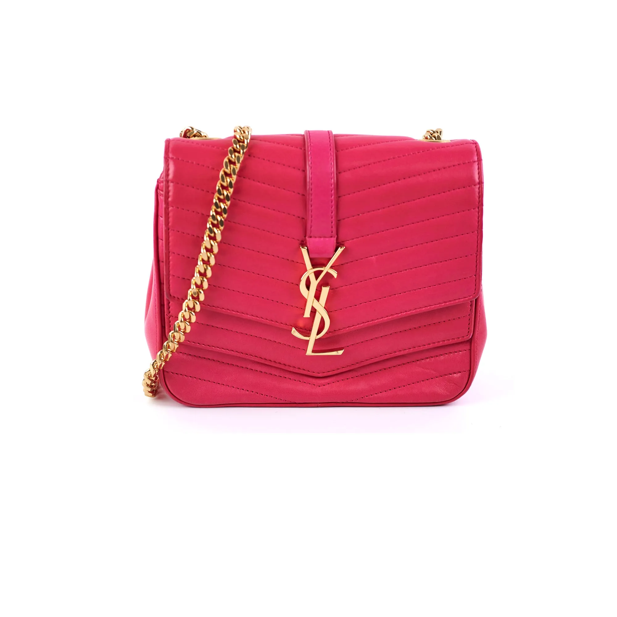 Saint Laurent Small Sulpice Chevron Pink Crossbody Bag