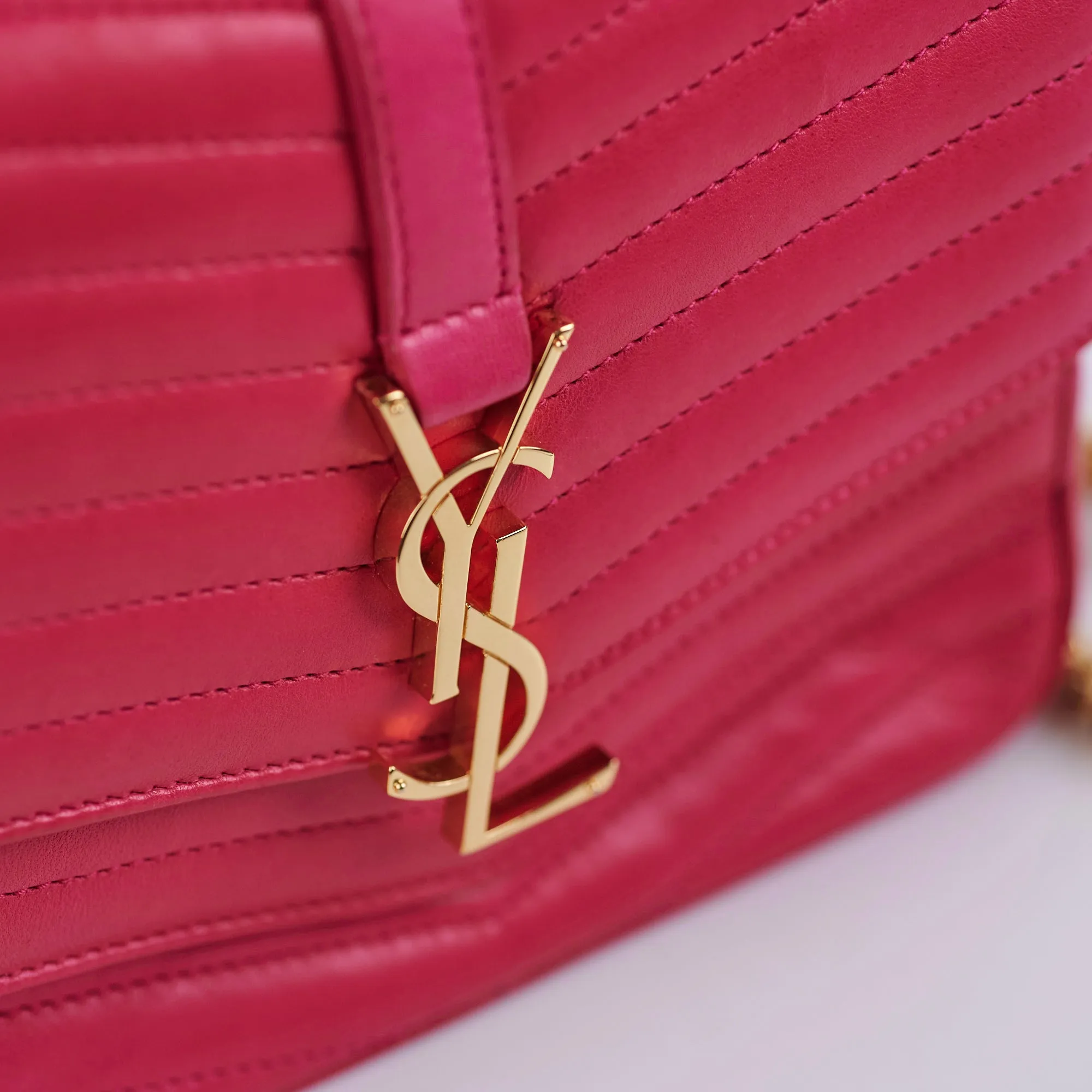 Saint Laurent Small Sulpice Chevron Pink Crossbody Bag