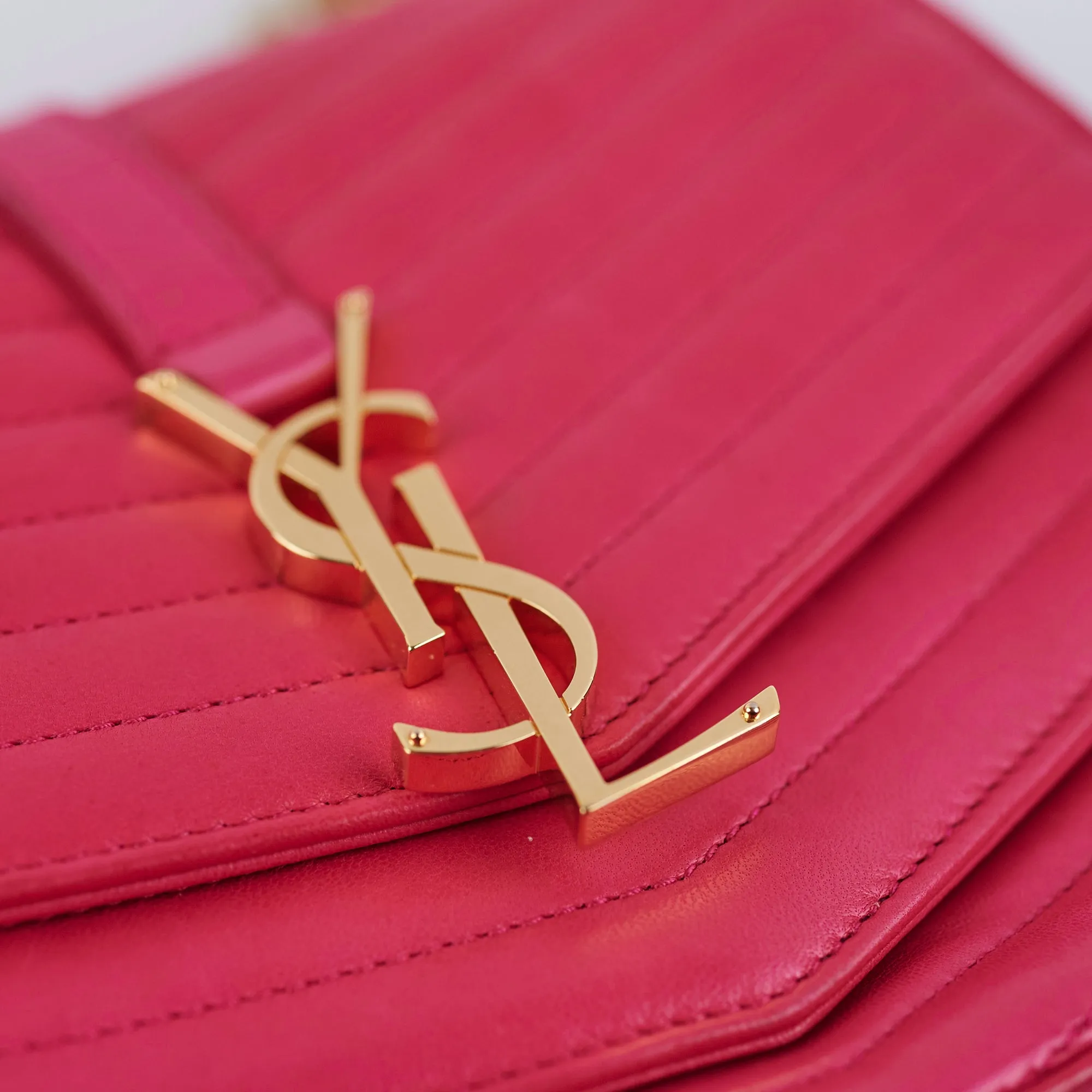 Saint Laurent Small Sulpice Chevron Pink Crossbody Bag